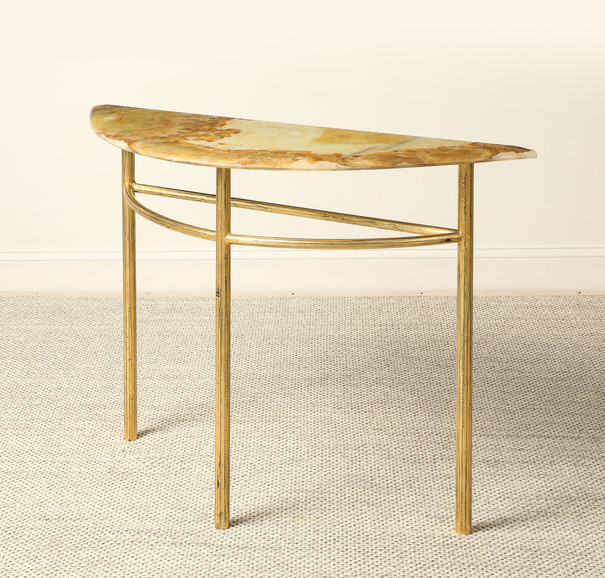 Italian Gilt Iron and Agate Demi-Lune Console Table, circa 1970
