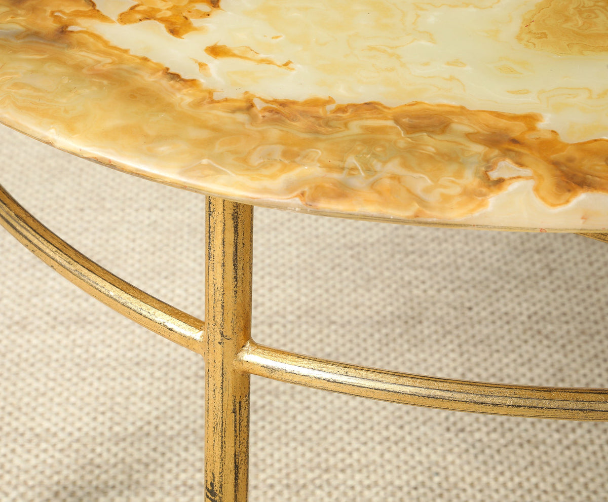 Italian Gilt Iron and Agate Demi-Lune Console Table, circa 1970