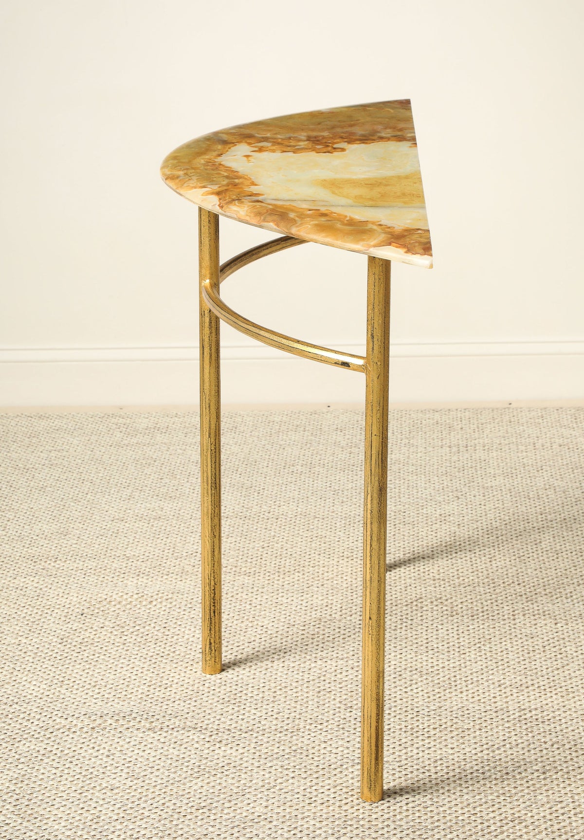 Italian Gilt Iron and Agate Demi-Lune Console Table, circa 1970