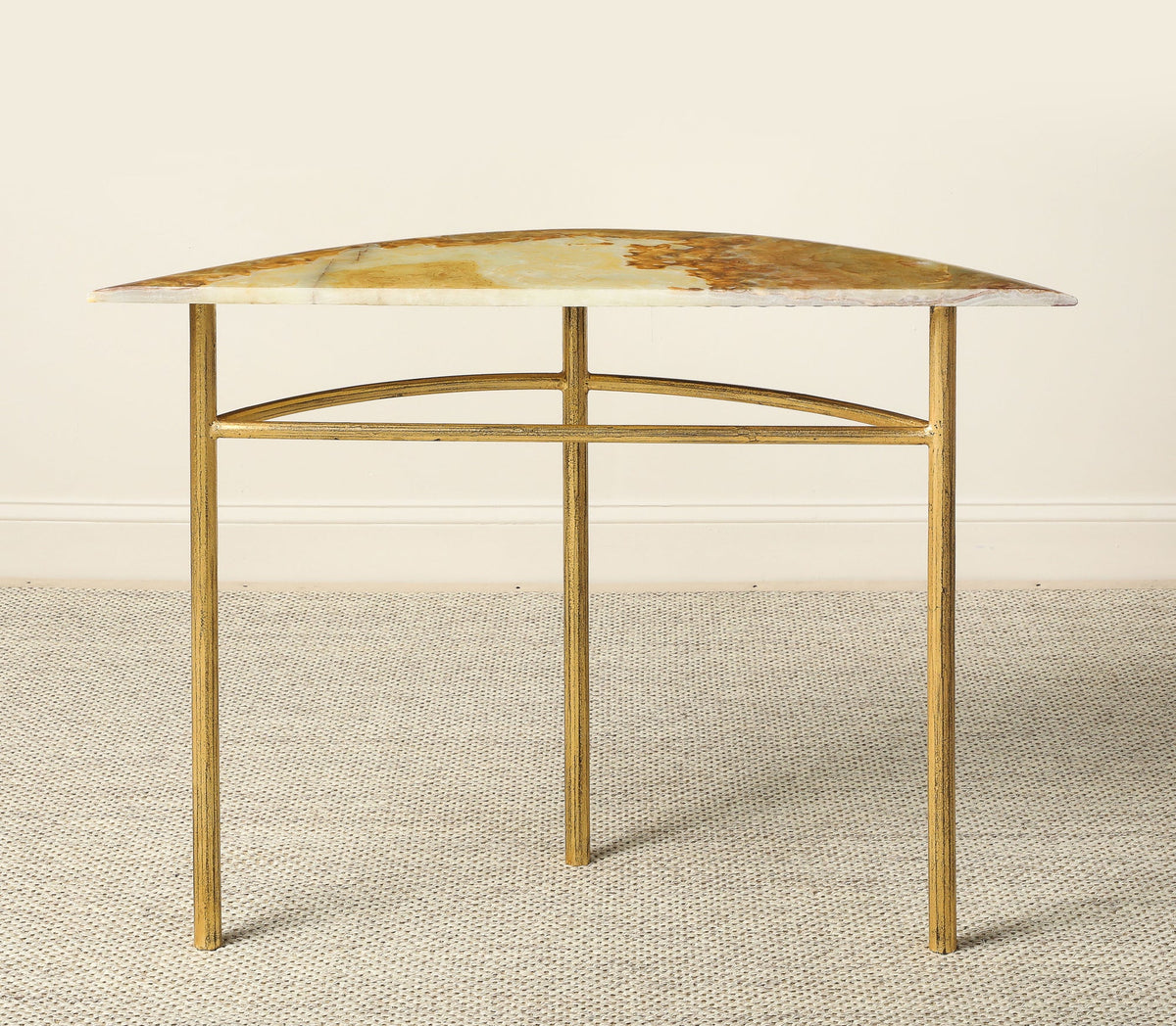 Italian Gilt Iron and Agate Demi-Lune Console Table, circa 1970
