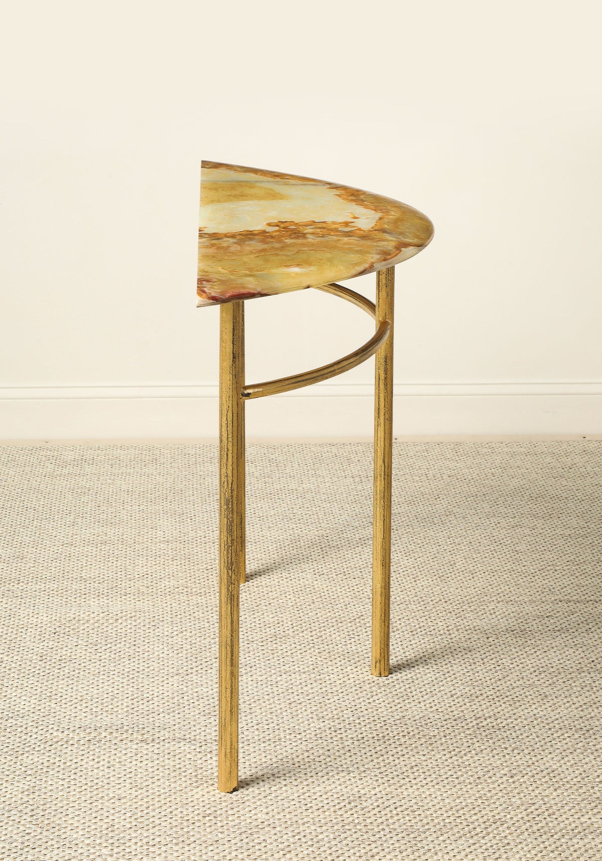 Italian Gilt Iron and Agate Demi-Lune Console Table, circa 1970