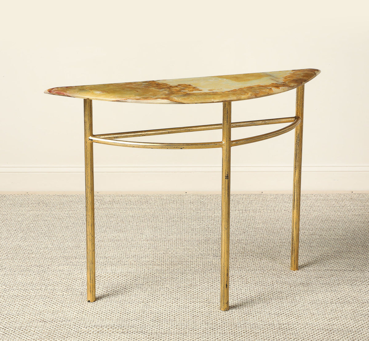 Italian Gilt Iron and Agate Demi-Lune Console Table, circa 1970