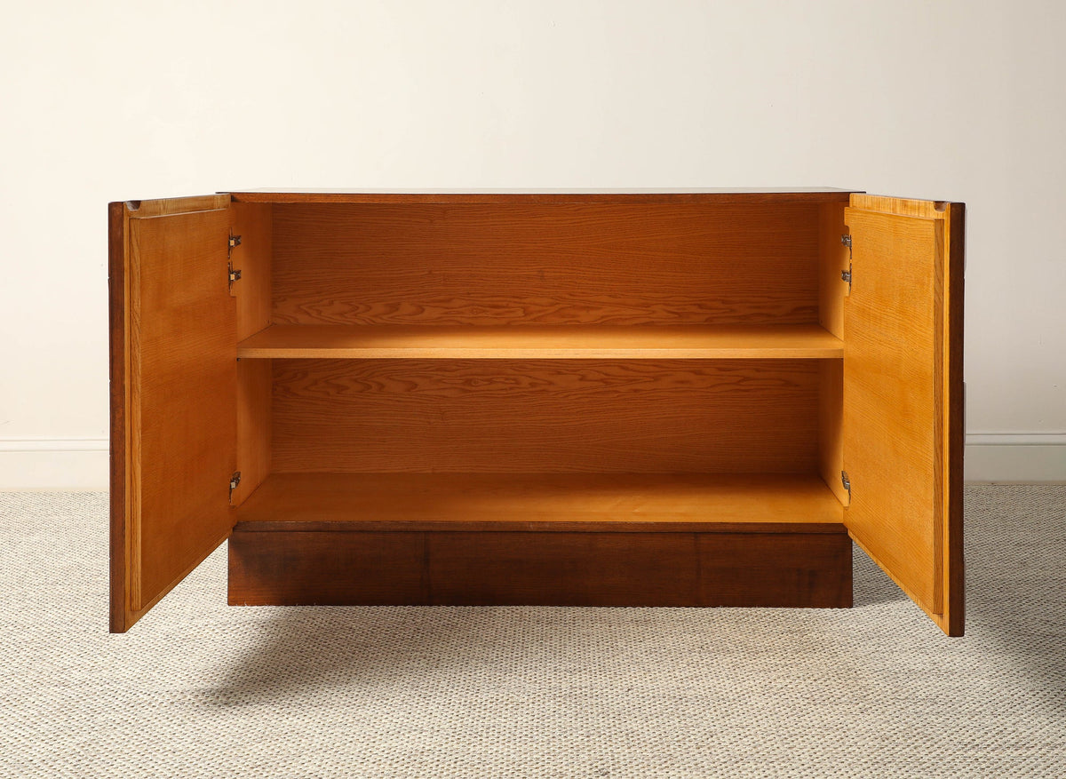 Italian Contemporary Brutalist Style Carved Oak Two-Door Cabinet