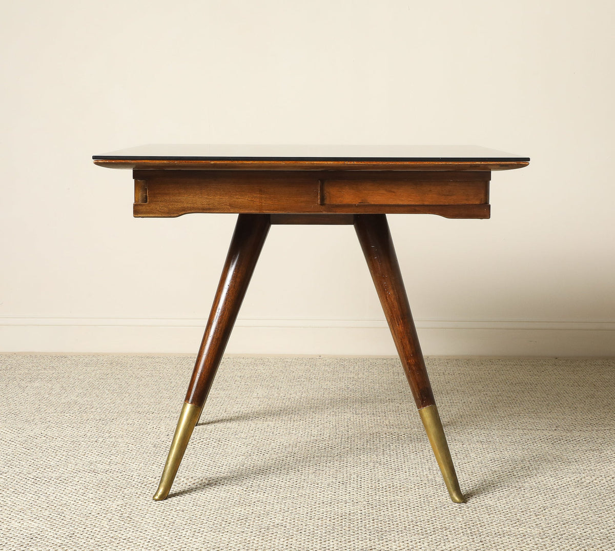 Gio Ponti Attributed Milanese Walnut Game Table with Glass Top, circa 1940