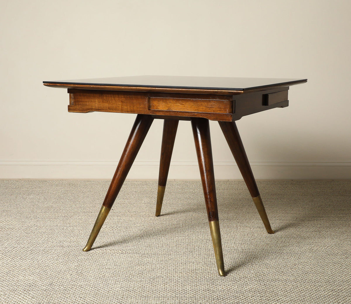 Gio Ponti Attributed Milanese Walnut Game Table with Glass Top, circa 1940