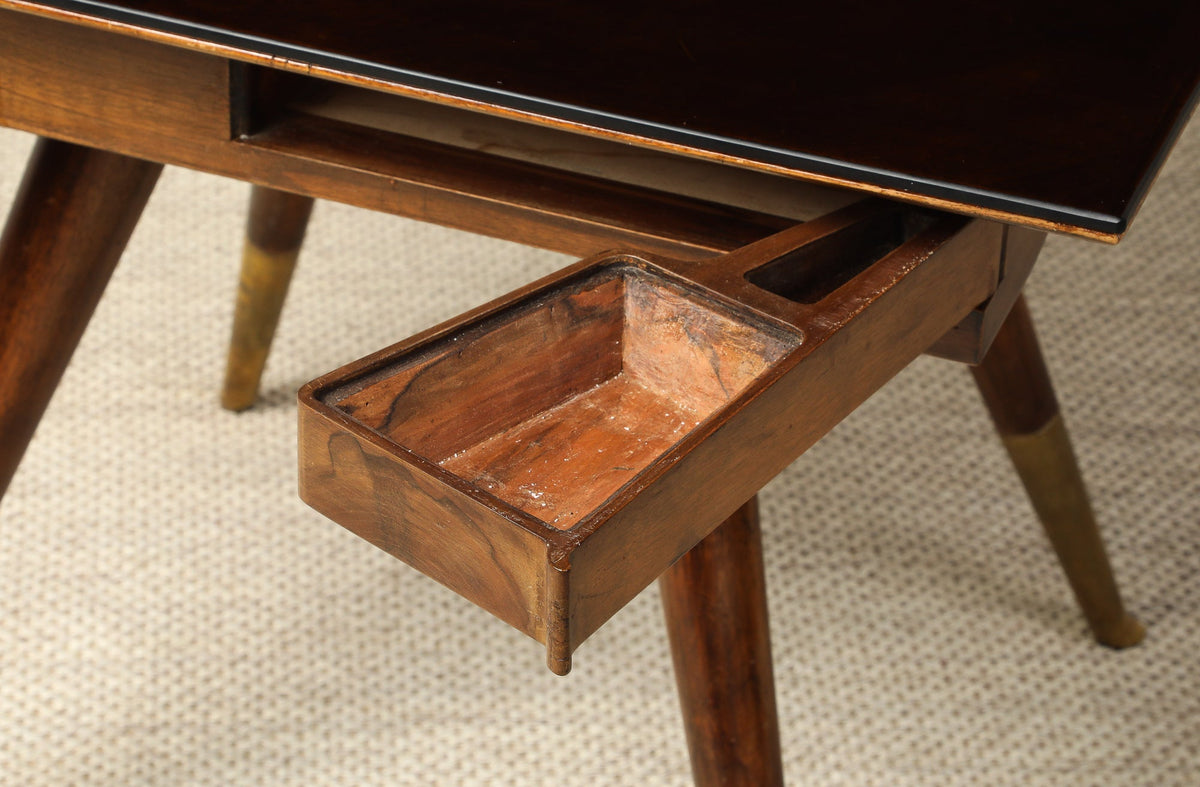 Gio Ponti Attributed Milanese Walnut Game Table with Glass Top, circa 1940