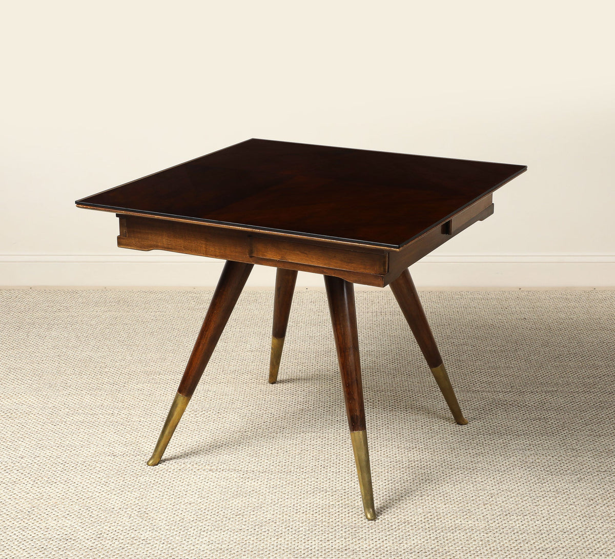 Gio Ponti Attributed Milanese Walnut Game Table with Glass Top, circa 1940