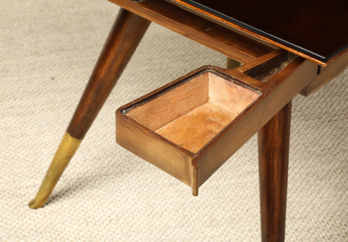 Gio Ponti Attributed Milanese Walnut Game Table with Glass Top, circa 1940