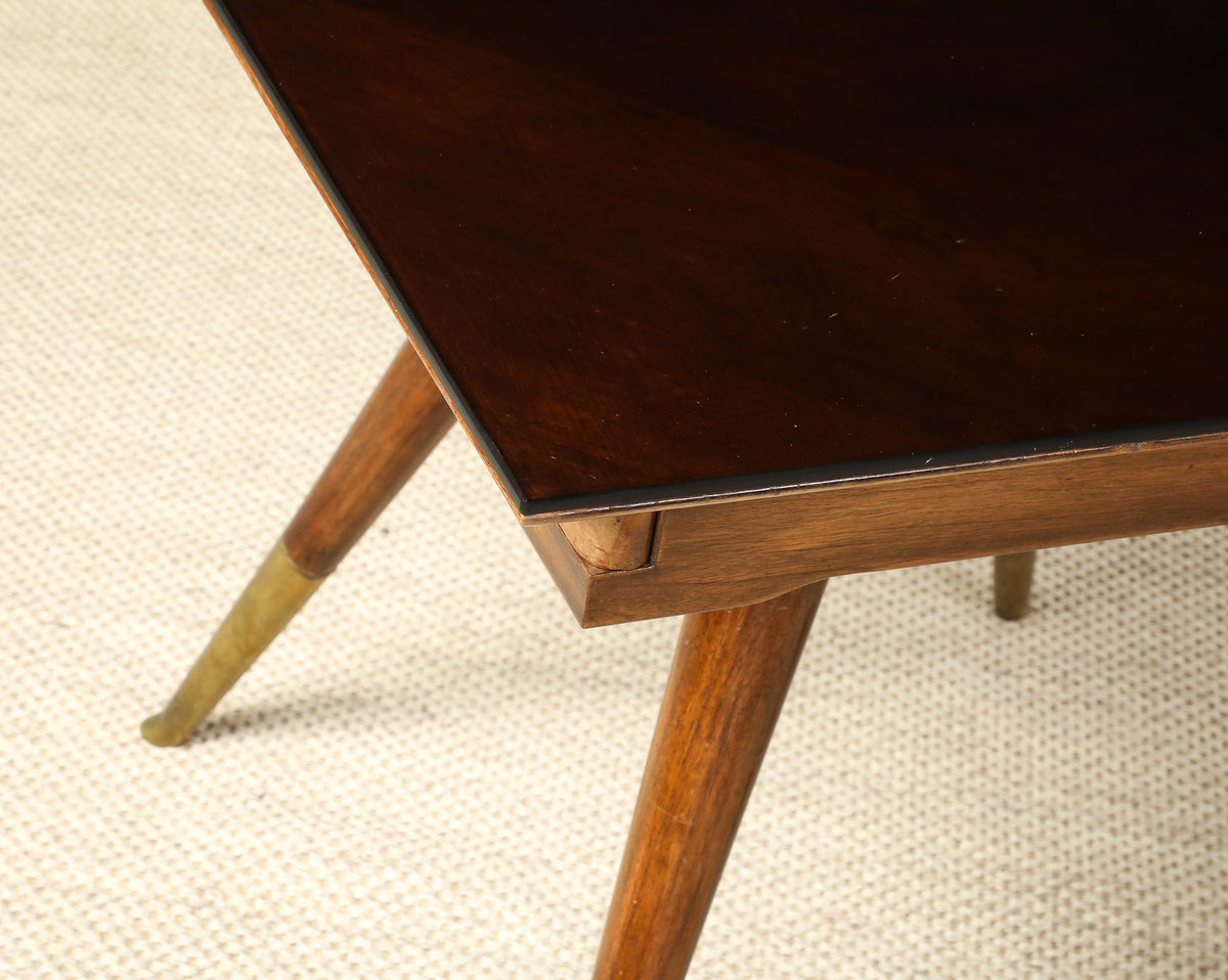 Gio Ponti Attributed Milanese Walnut Game Table with Glass Top, circa 1940