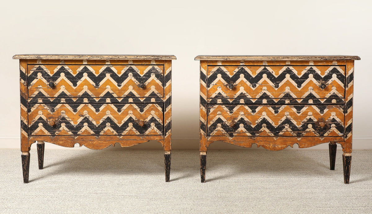 Italian Antique Painted Chevron Two-Drawer Commode, circa 1800
