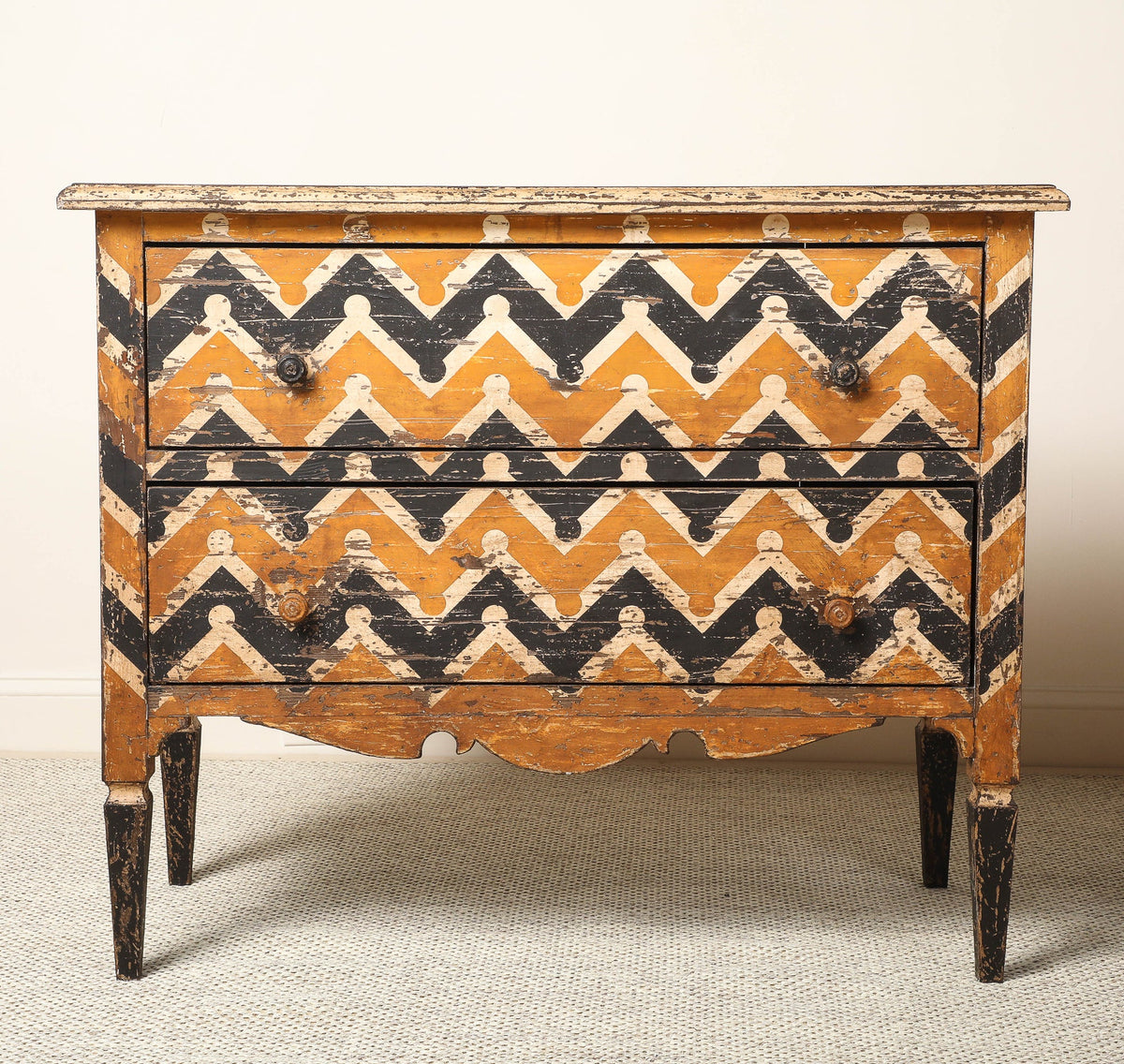Italian Antique Painted Chevron Two-Drawer Commode, circa 1800