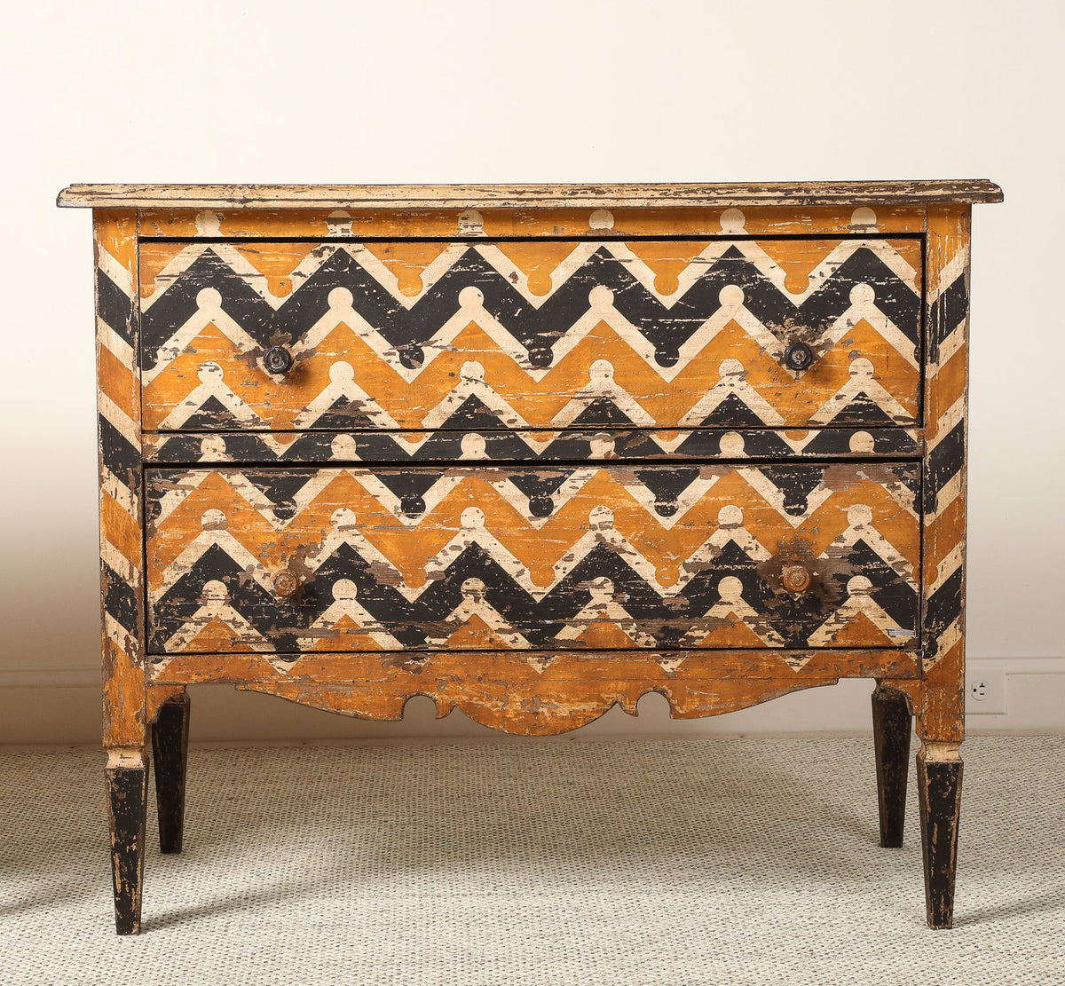 Italian Antique Painted Chevron Two-Drawer Commode, circa 1800