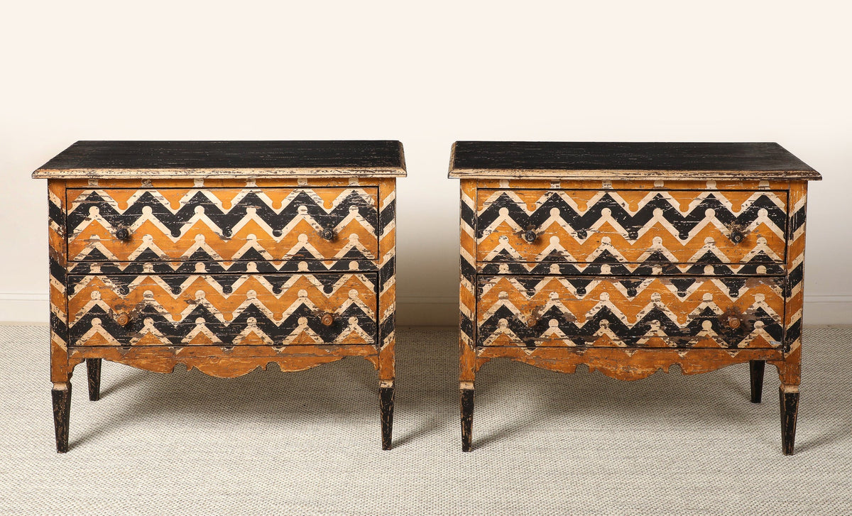 Italian Antique Painted Chevron Two-Drawer Commode, circa 1800