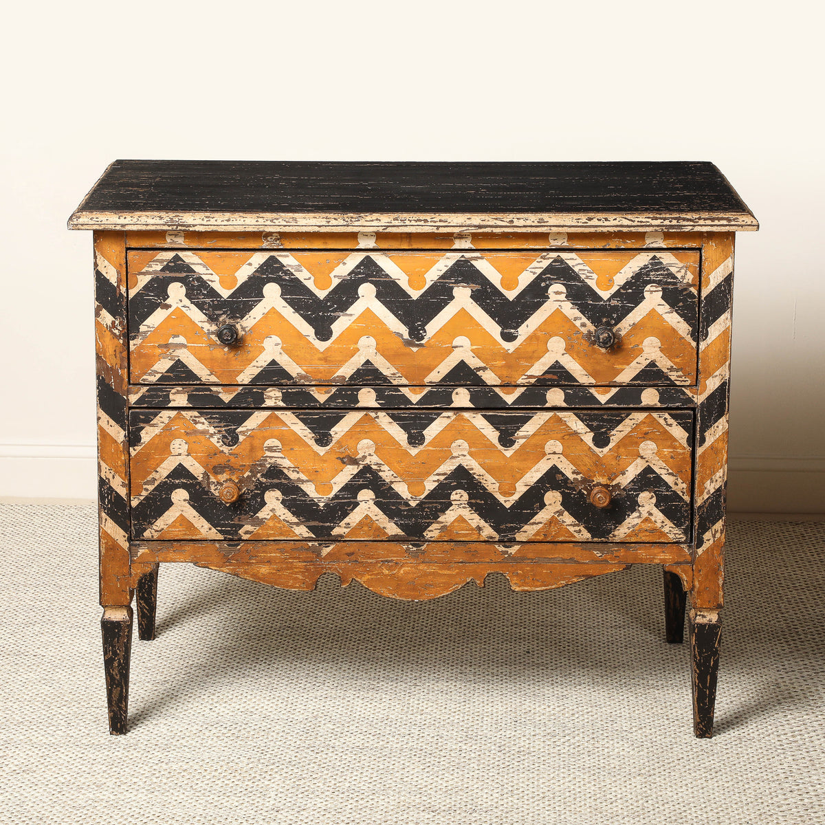 Italian Antique Painted Chevron Two-Drawer Commode, circa 1800