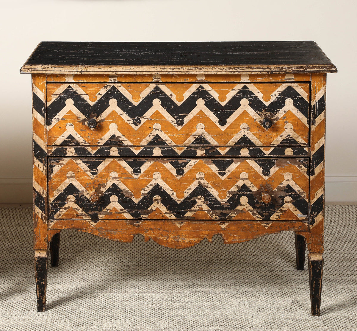 Italian Antique Painted Chevron Two-Drawer Commode, circa 1800