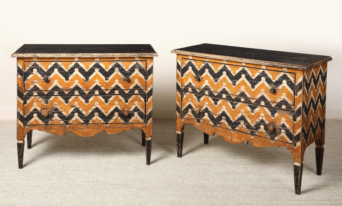 Italian Antique Painted Chevron Two-Drawer Commode, circa 1800