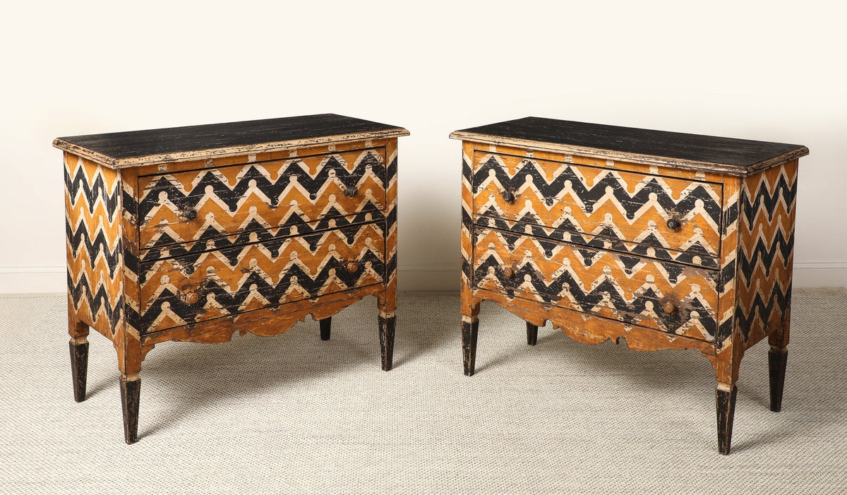 Italian Antique Painted Chevron Two-Drawer Commode, circa 1800