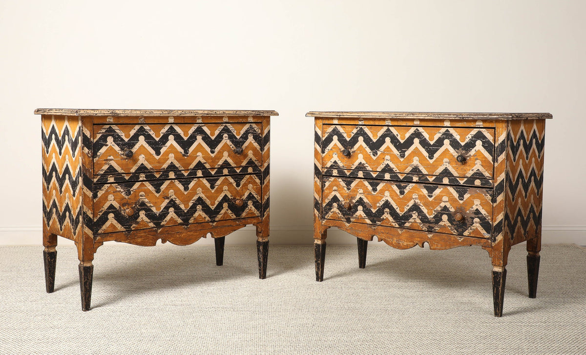 Italian Antique Painted Chevron Two-Drawer Commode, circa 1800