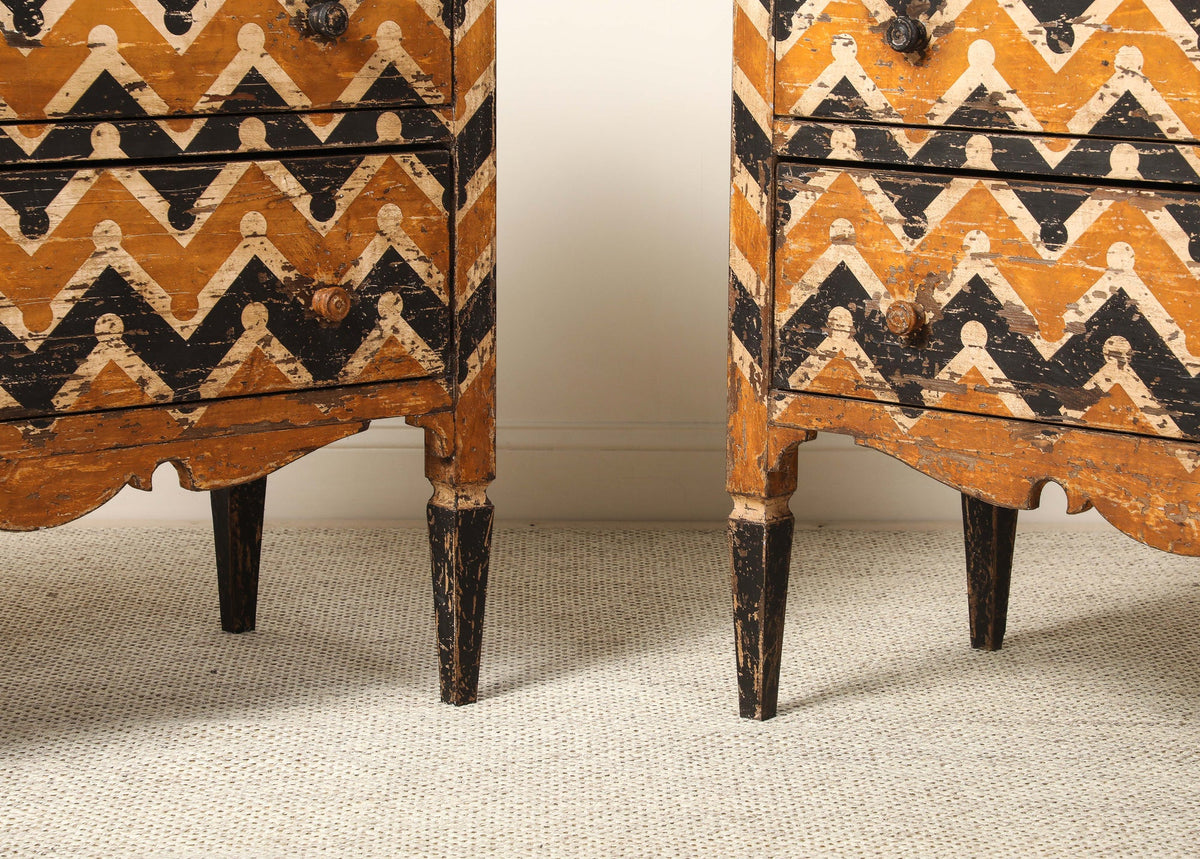 Italian Antique Painted Chevron Two-Drawer Commode, circa 1800