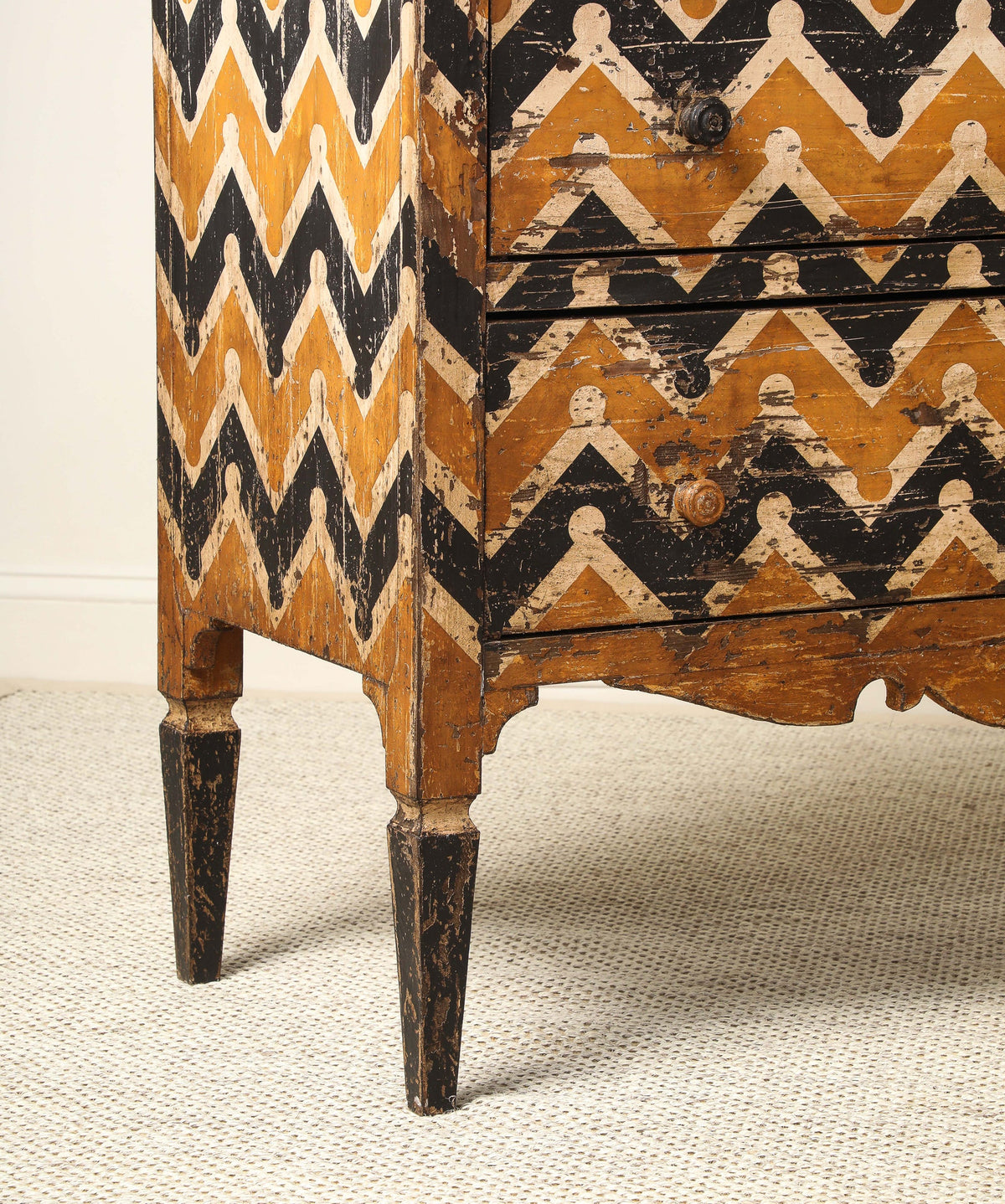 Italian Antique Painted Chevron Two-Drawer Commode, circa 1800