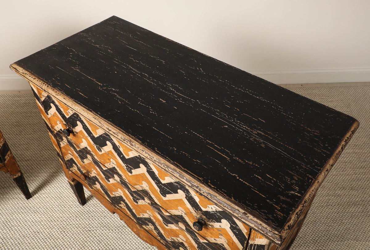 Italian Antique Painted Chevron Two-Drawer Commode, circa 1800