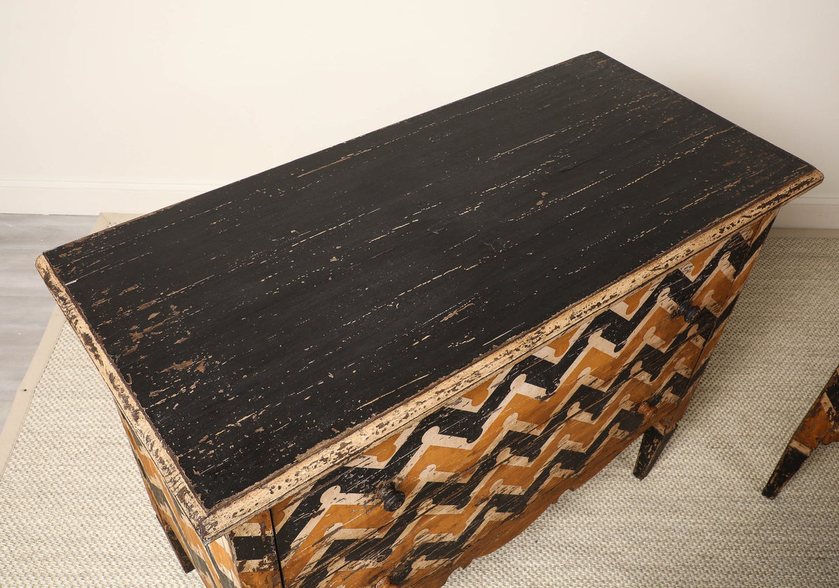 Italian Antique Painted Chevron Two-Drawer Commode, circa 1800