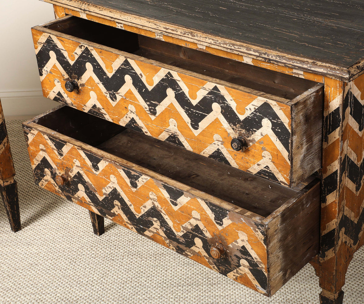 Italian Antique Painted Chevron Two-Drawer Commode, circa 1800
