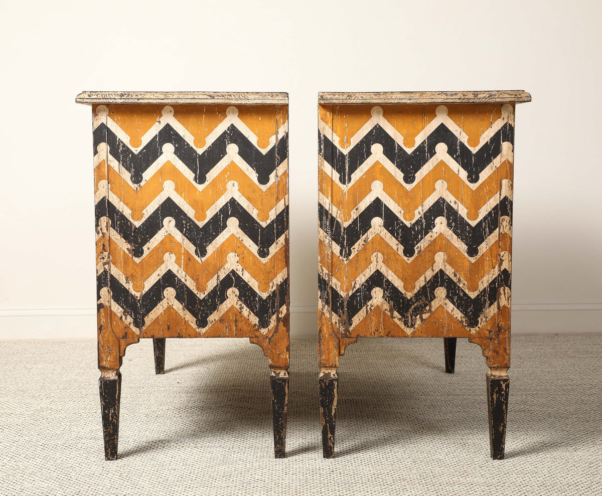 Italian Antique Painted Chevron Two-Drawer Commode, circa 1800