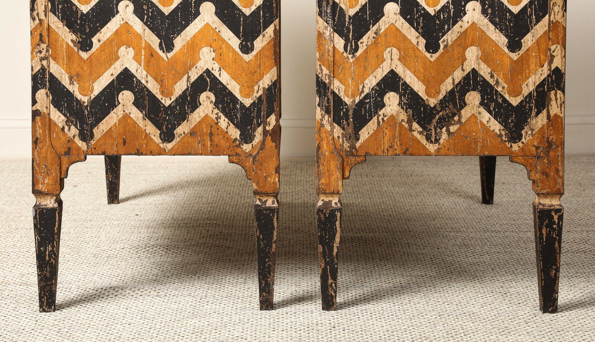 Italian Antique Painted Chevron Two-Drawer Commode, circa 1800
