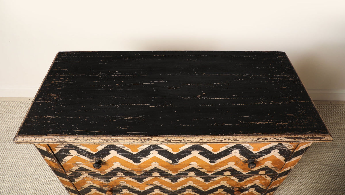 Italian Antique Painted Chevron Two-Drawer Commode, circa 1800