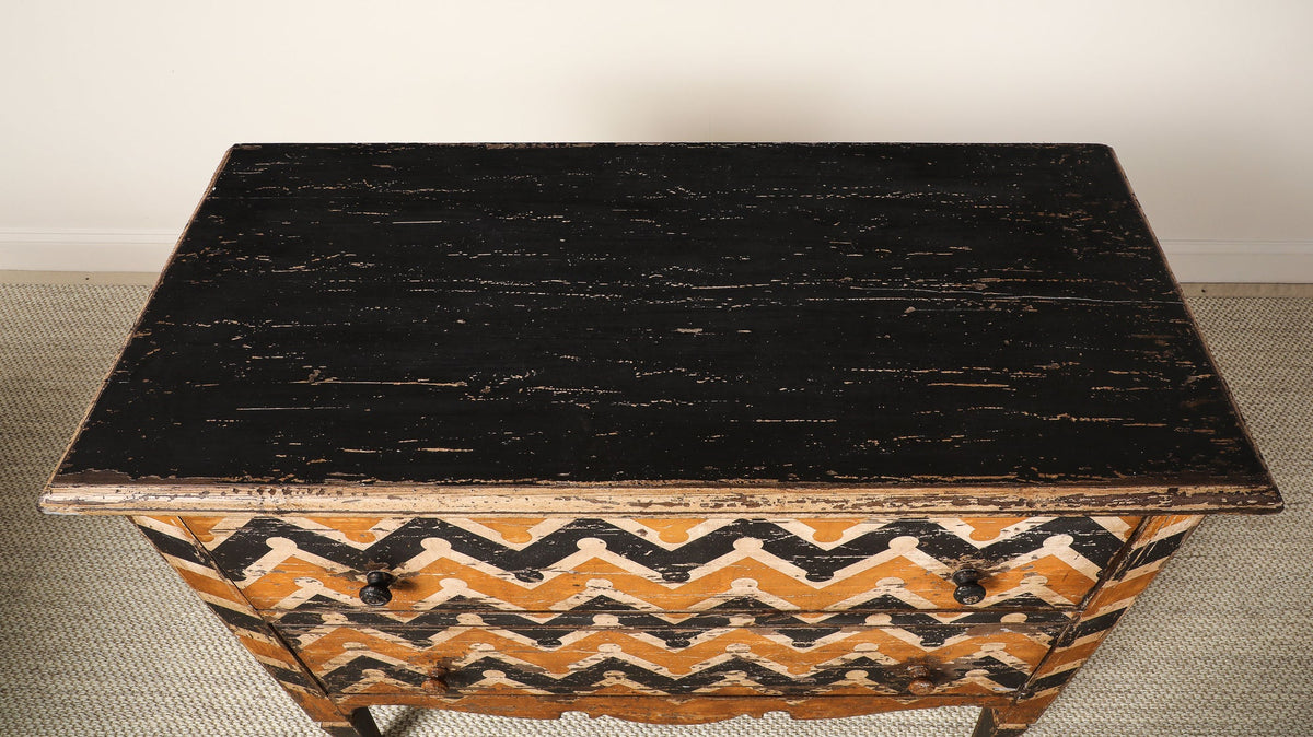 Italian Antique Painted Chevron Two-Drawer Commode, circa 1800