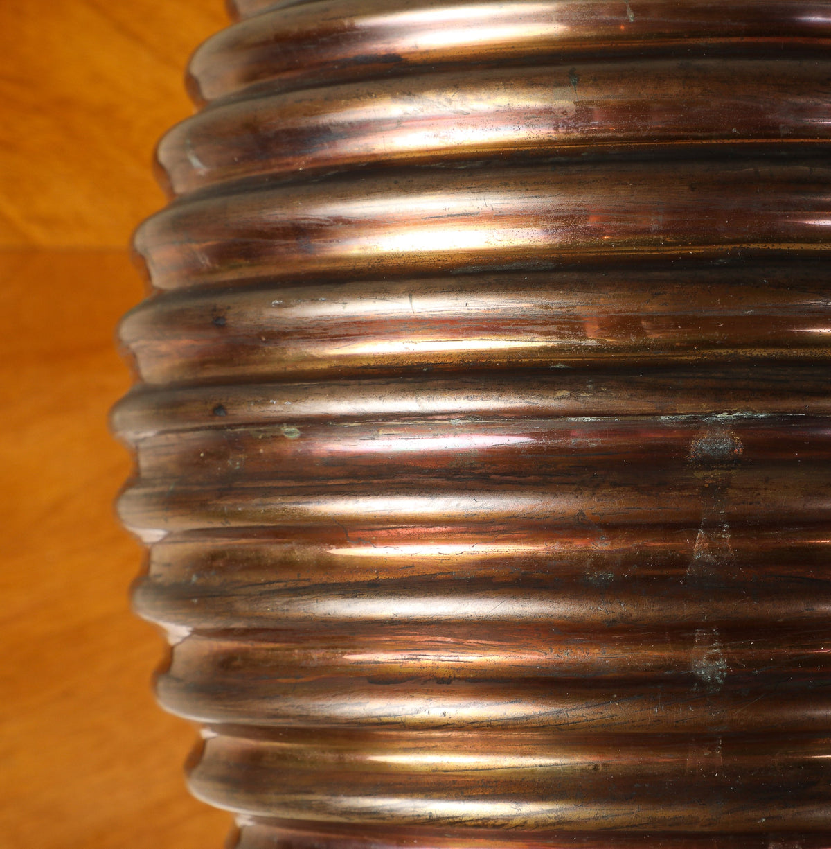 Italian Art Deco Ribbed Copper and Brass Vase, circa 1930