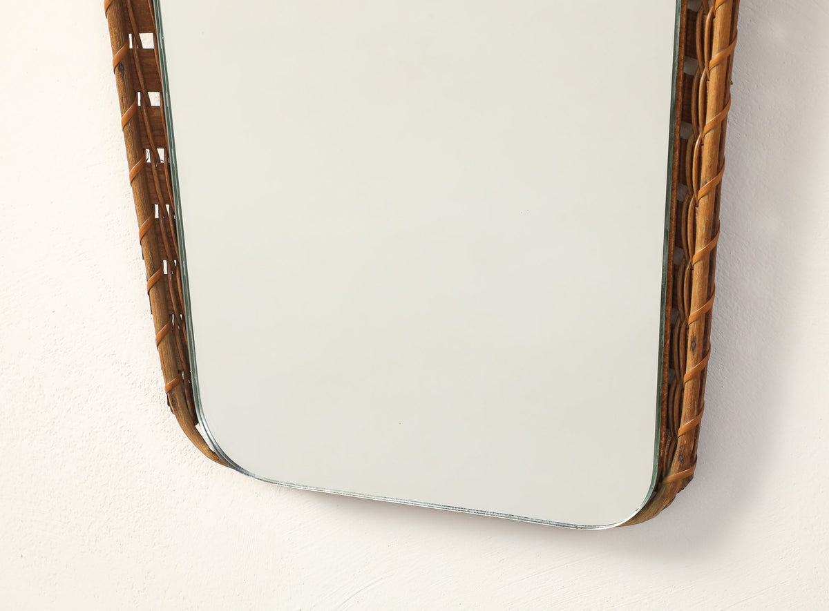 Italian 1950's Rattan Shaped Wall Mirror