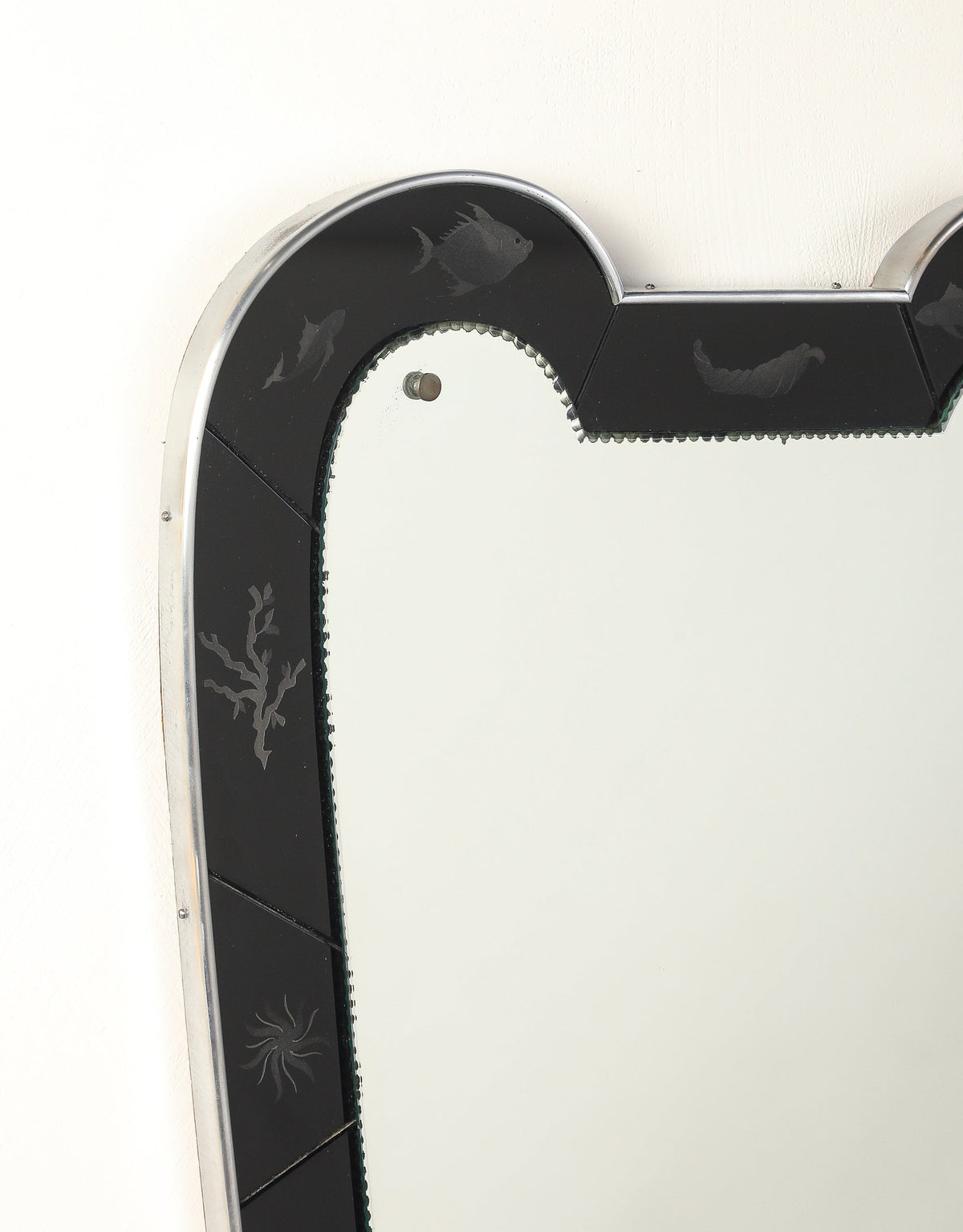 Luigi Brusotti for Fontana Arte 1930's Black Etched Glass Maritime Mirror