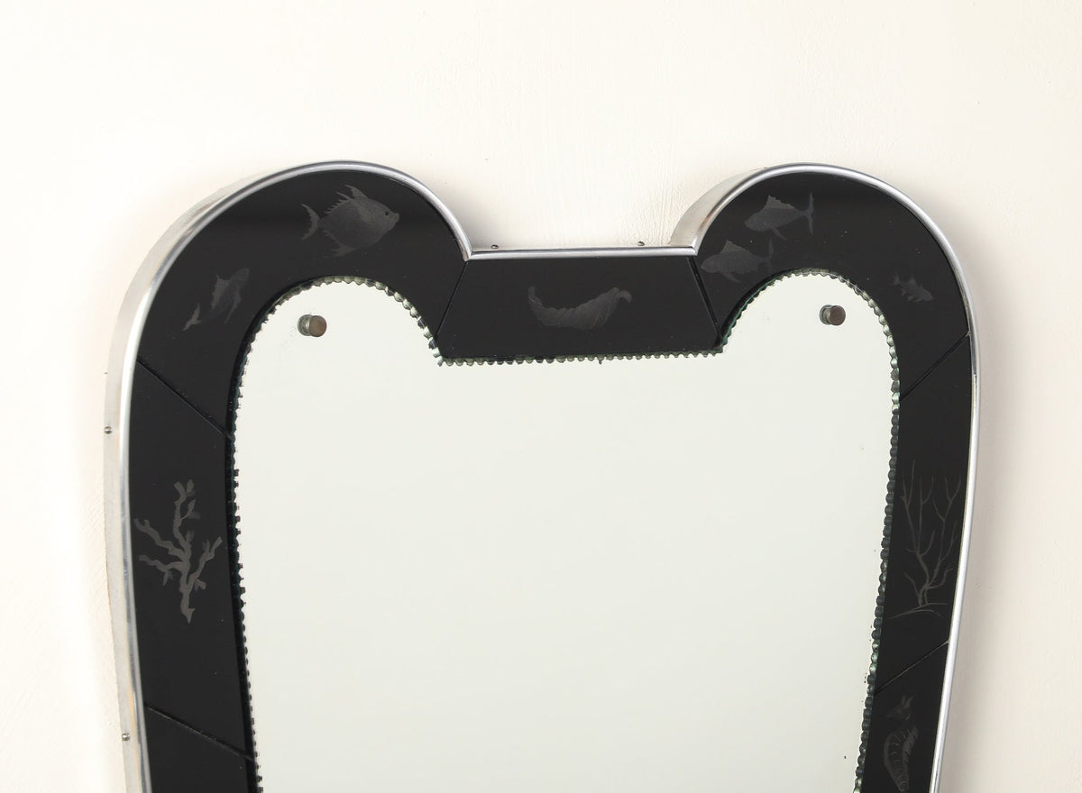 Luigi Brusotti for Fontana Arte 1930's Black Etched Glass Maritime Mirror