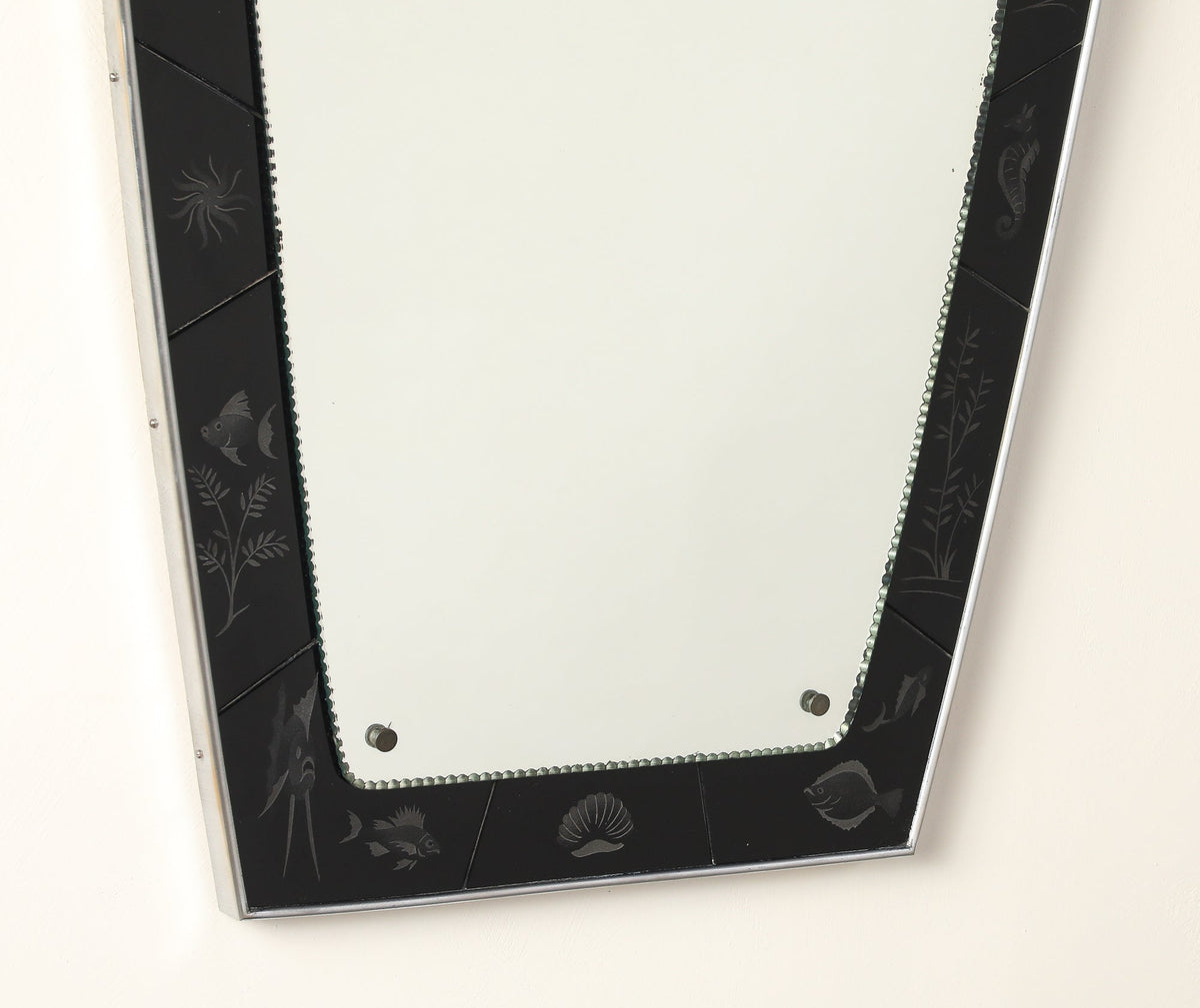Luigi Brusotti for Fontana Arte 1930's Black Etched Glass Maritime Mirror