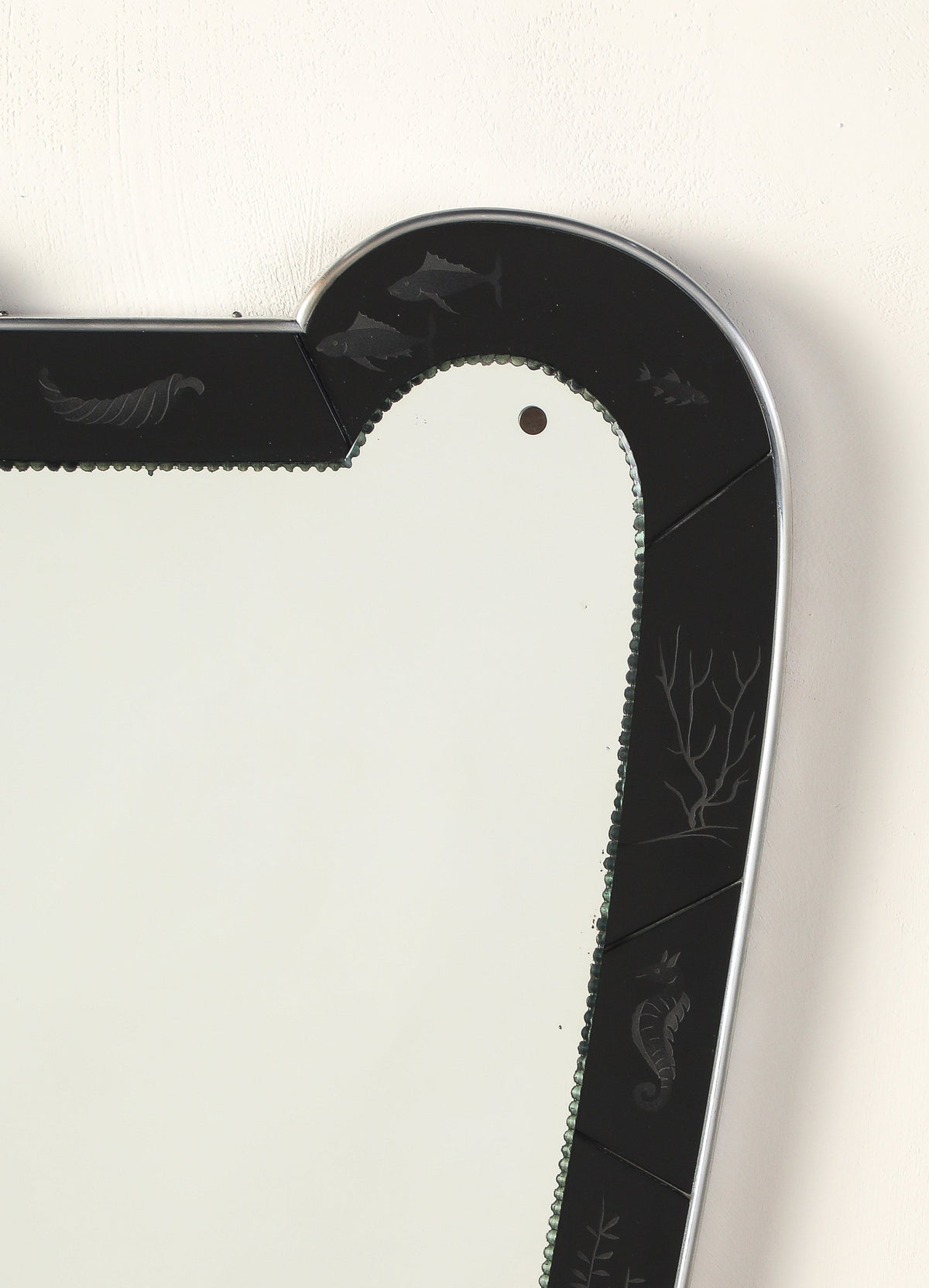 Luigi Brusotti for Fontana Arte 1930's Black Etched Glass Maritime Mirror