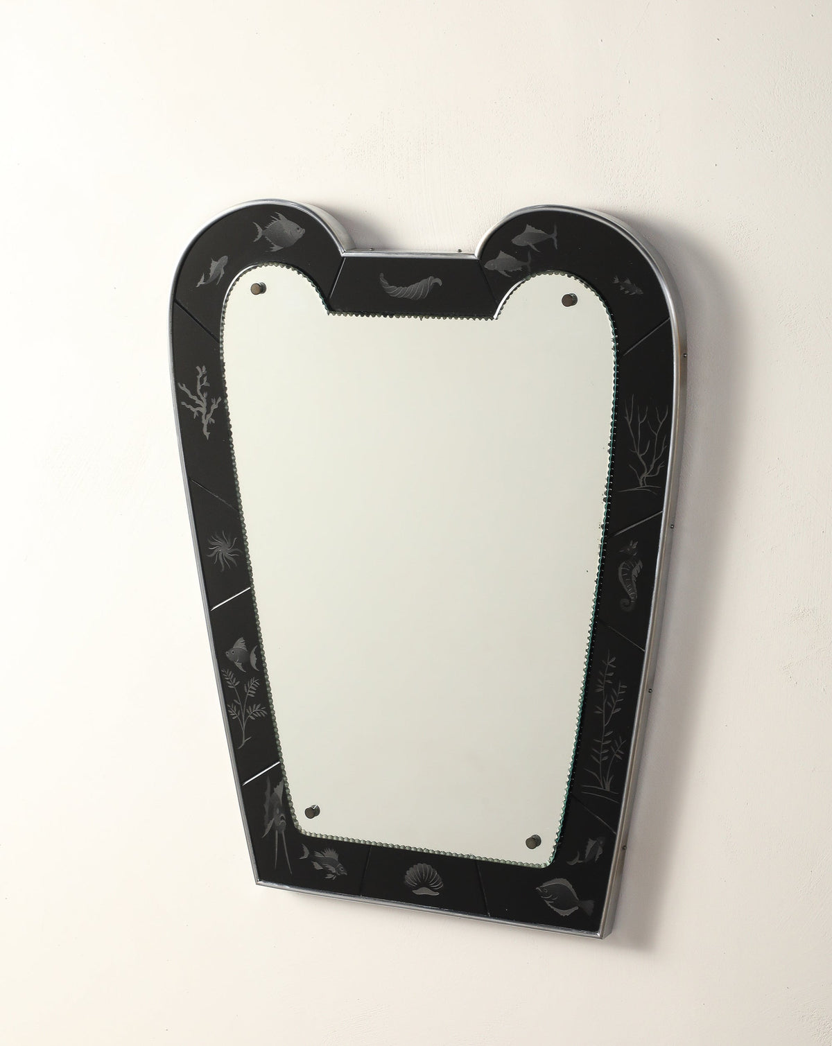 Luigi Brusotti for Fontana Arte 1930's Black Etched Glass Maritime Mirror