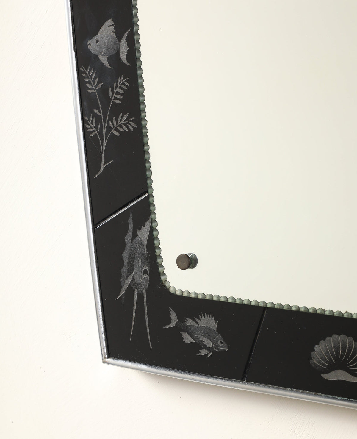 Luigi Brusotti for Fontana Arte 1930's Black Etched Glass Maritime Mirror