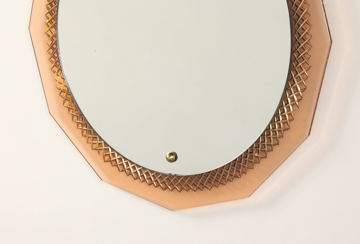 Italian Rose Gold Glass Wall Mirror, circa 1950