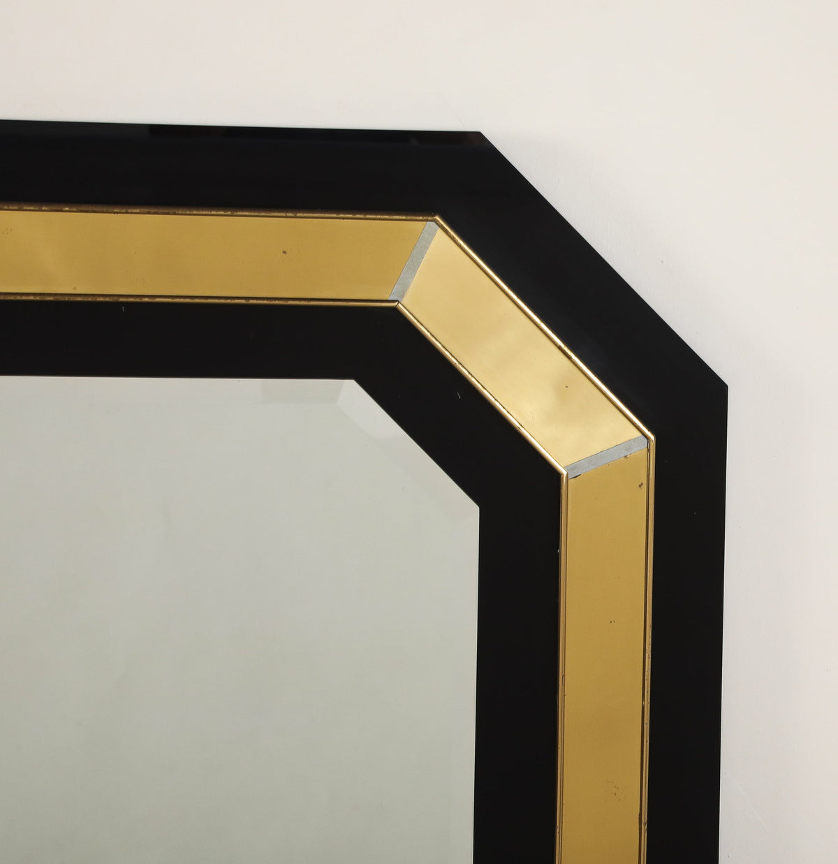 Jean-Claude Mahey Octagonal Black Lacquered & Brass Wall Mirror, circa 1970
