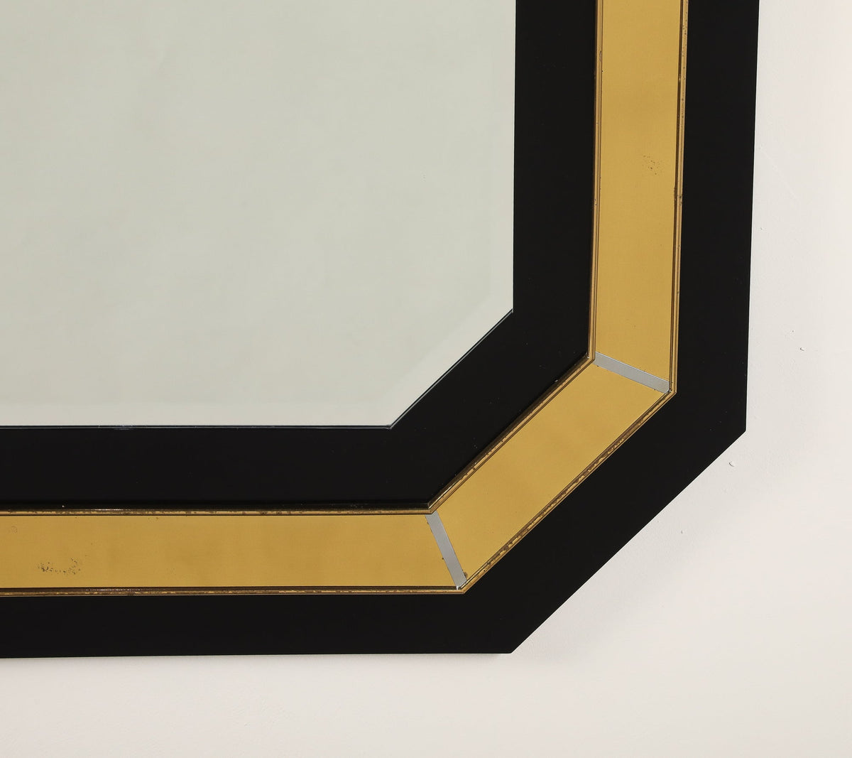 Jean-Claude Mahey Octagonal Black Lacquered & Brass Wall Mirror, circa 1970