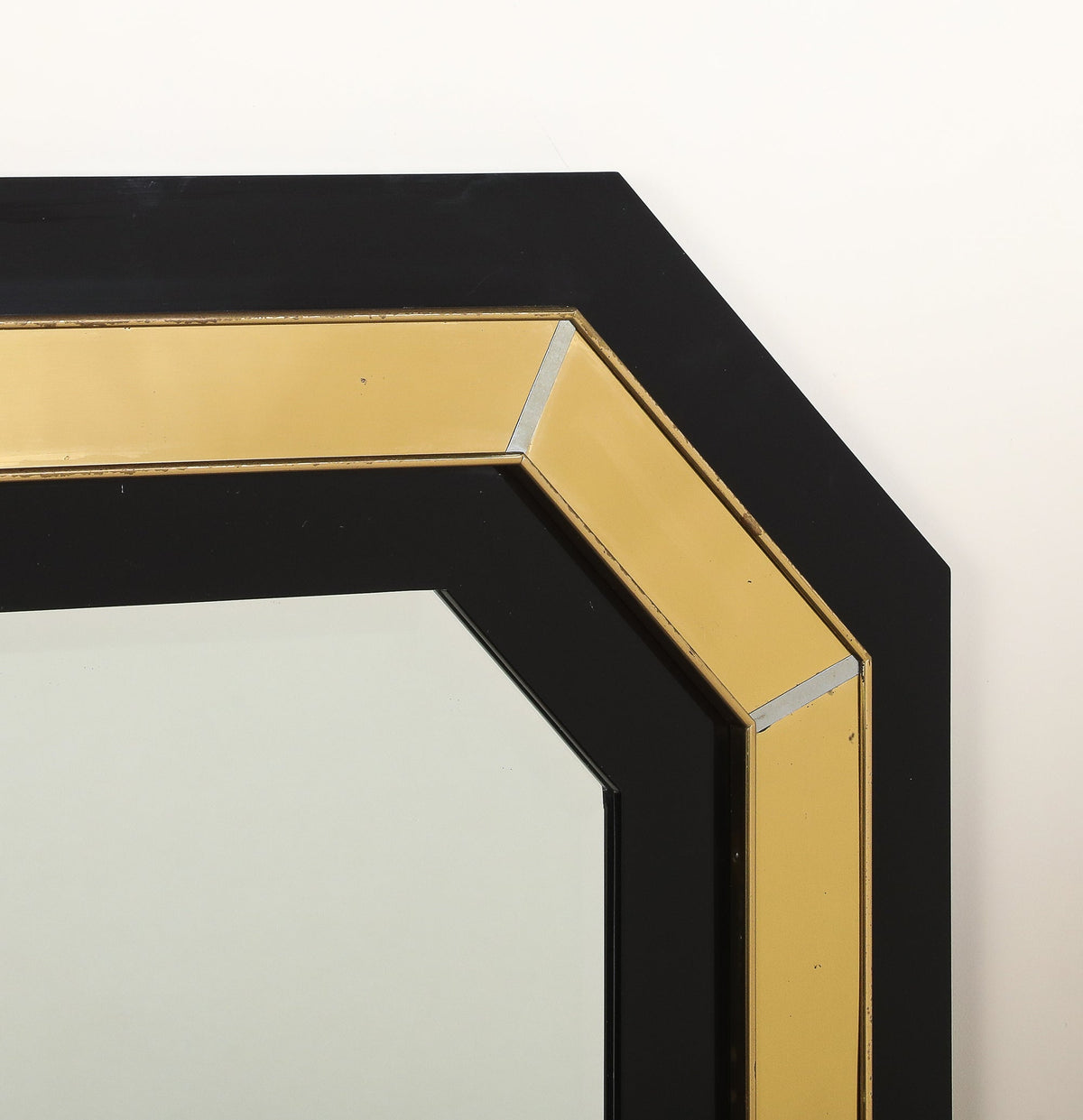 Jean-Claude Mahey Octagonal Black Lacquered & Brass Wall Mirror, circa 1970