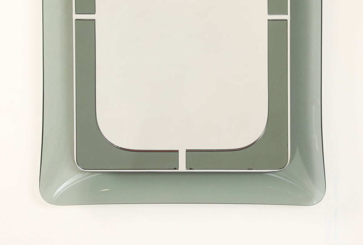 Italian Curved Smoked Glass Wall Mirror, circa 1970