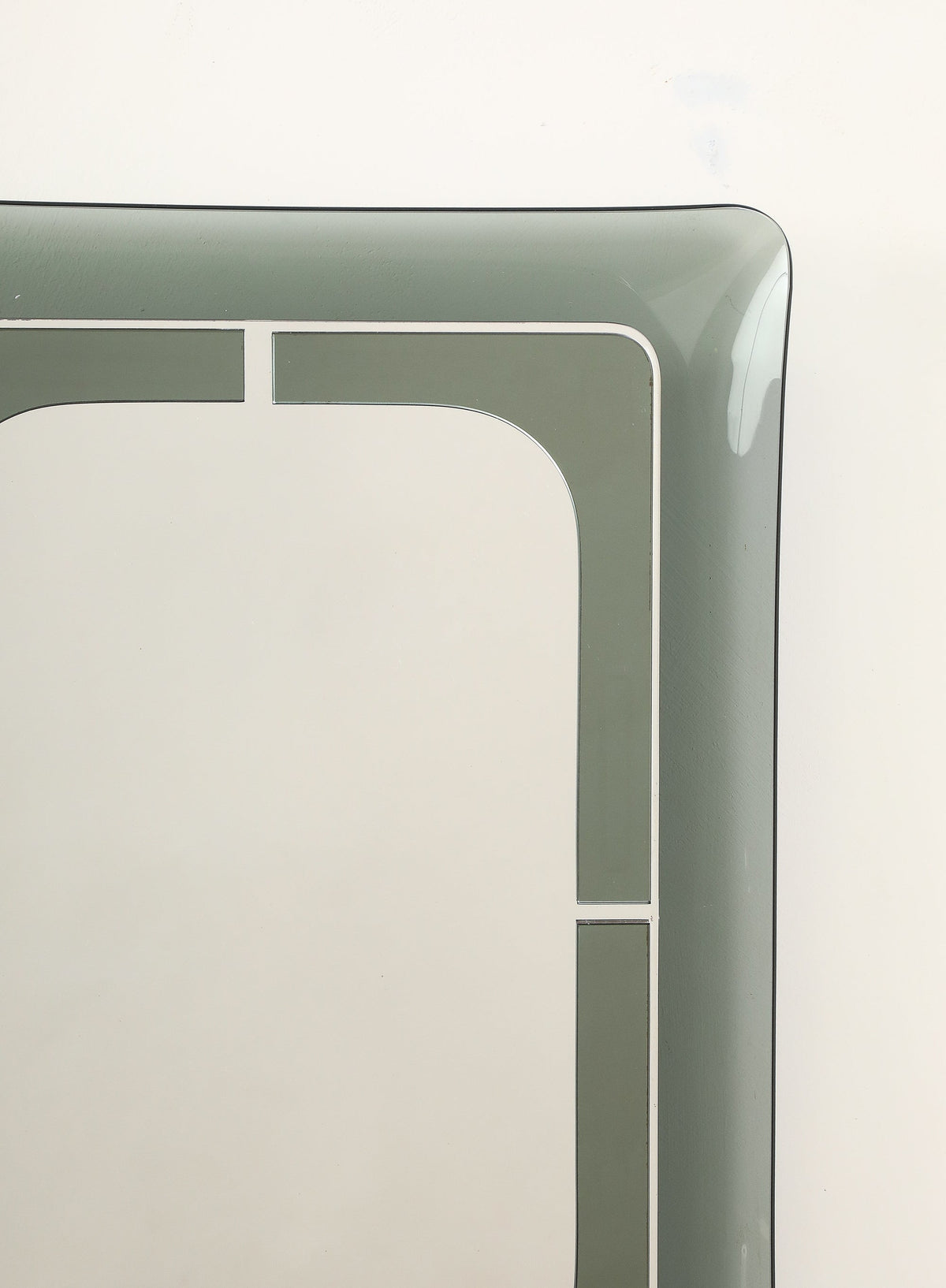 Italian Curved Smoked Glass Wall Mirror, circa 1970