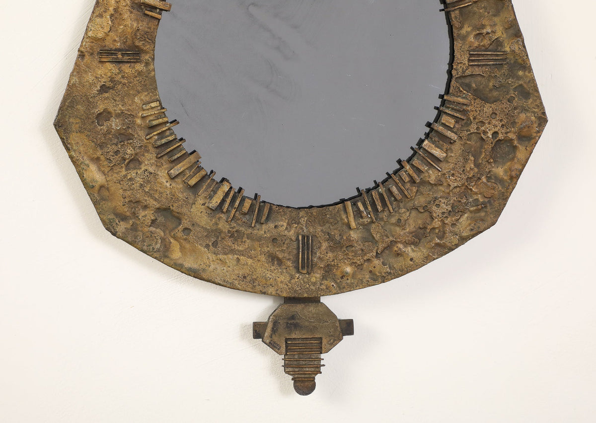 Italian Brutalist Cast Bronze Wall Mirror by Renato Vanzelli, Padova, circa 1970