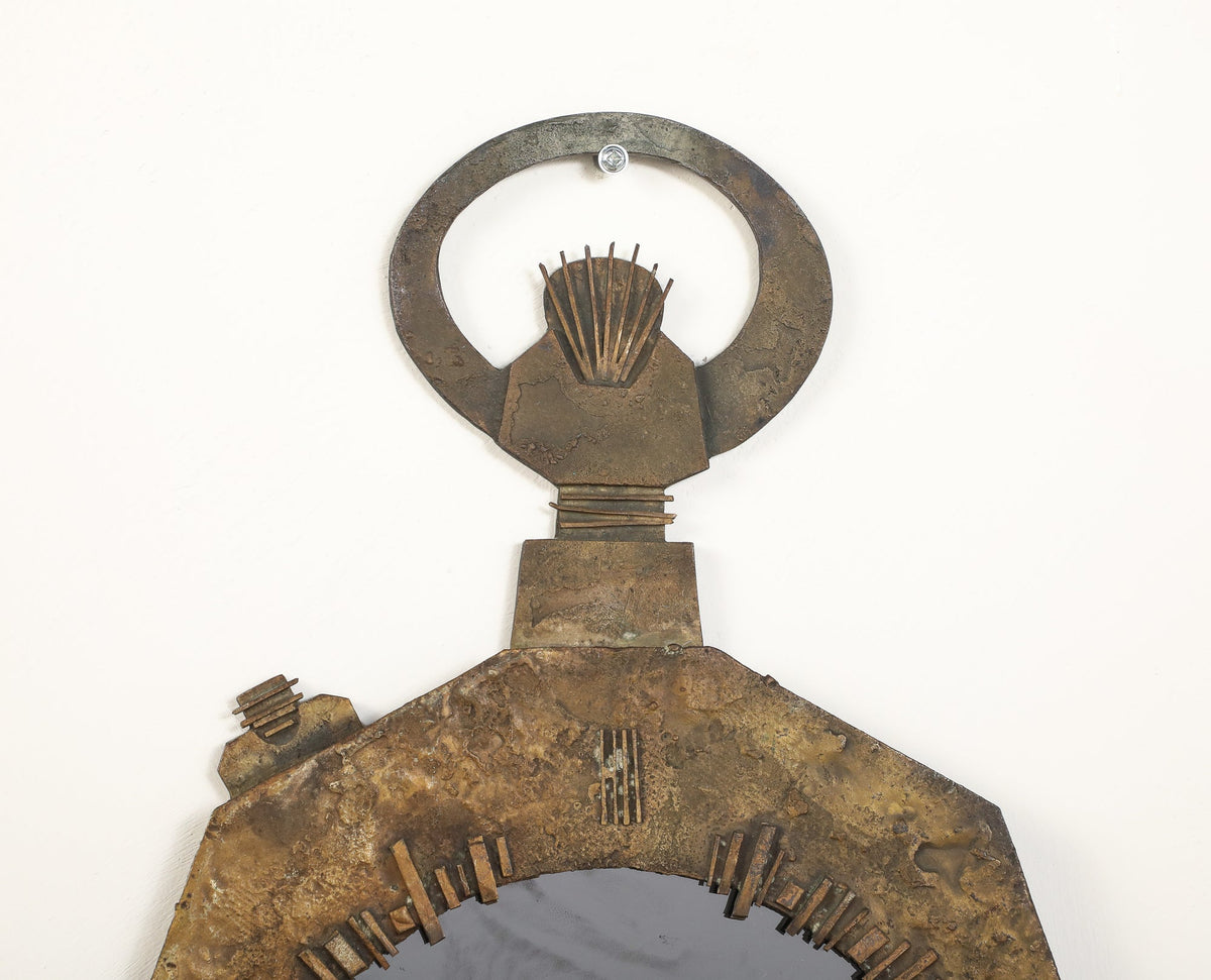 Italian Brutalist Cast Bronze Wall Mirror by Renato Vanzelli, Padova, circa 1970