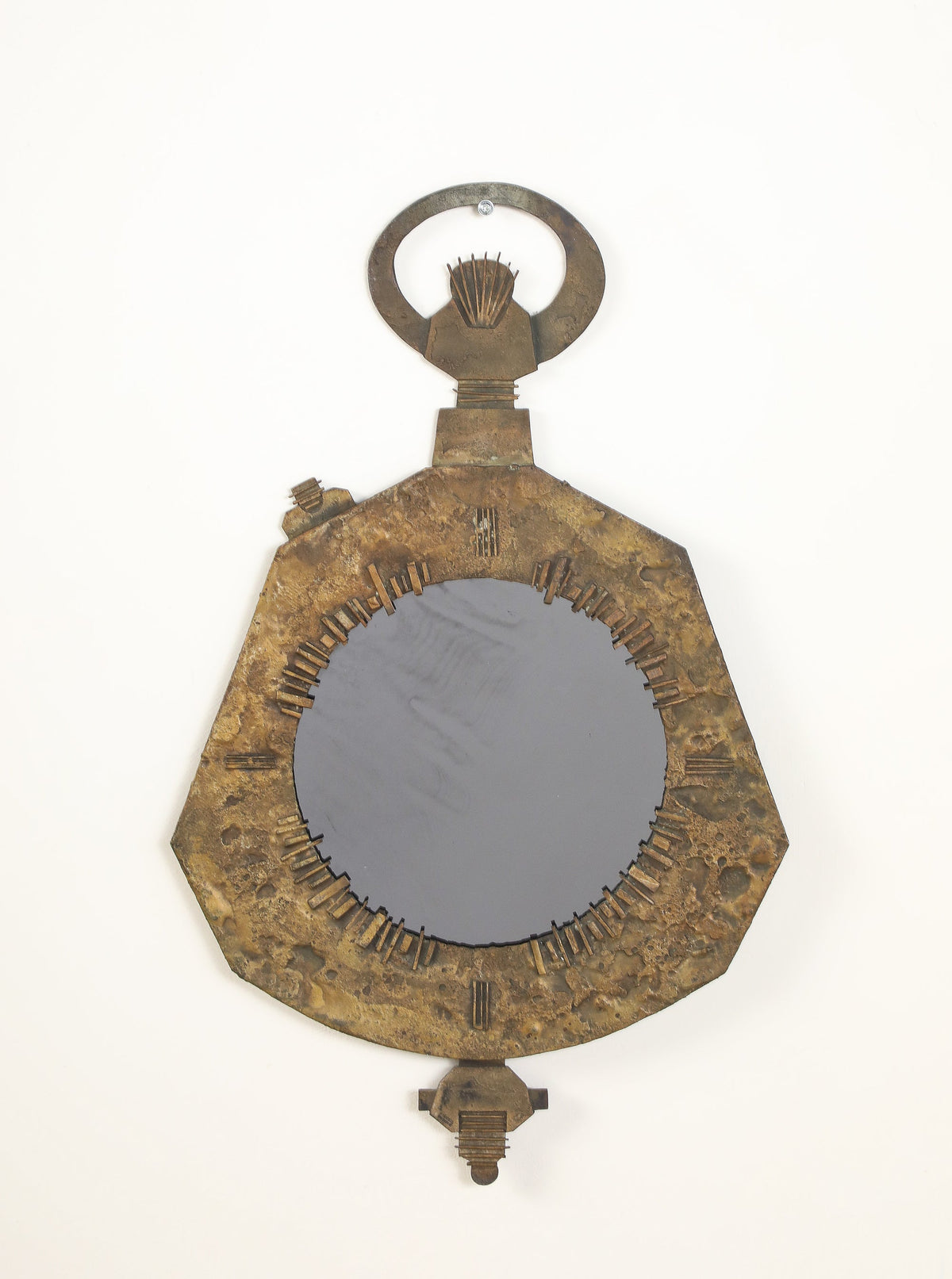 Italian Brutalist Cast Bronze Wall Mirror by Renato Vanzelli, Padova, circa 1970