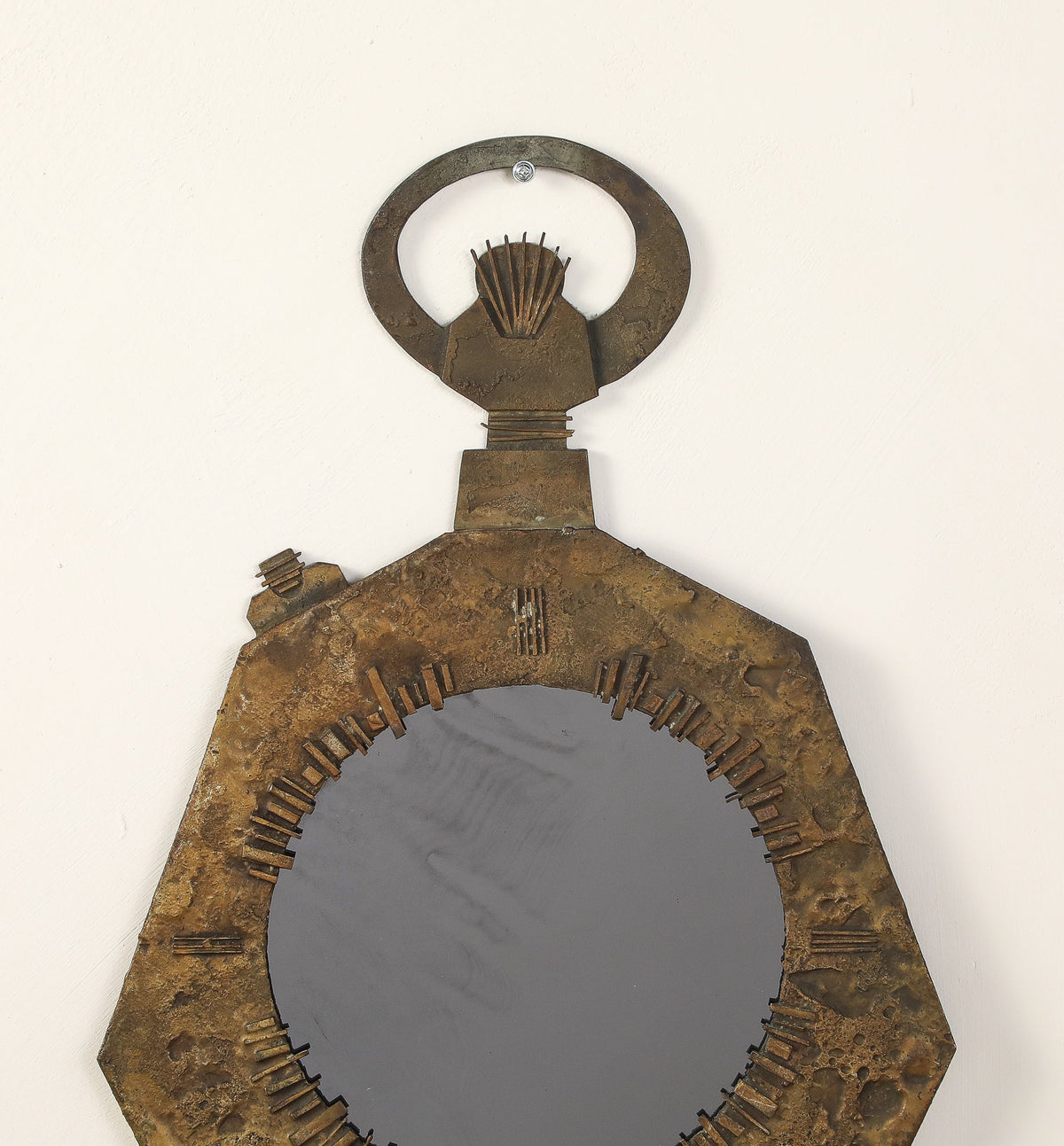 Italian Brutalist Cast Bronze Wall Mirror by Renato Vanzelli, Padova, circa 1970
