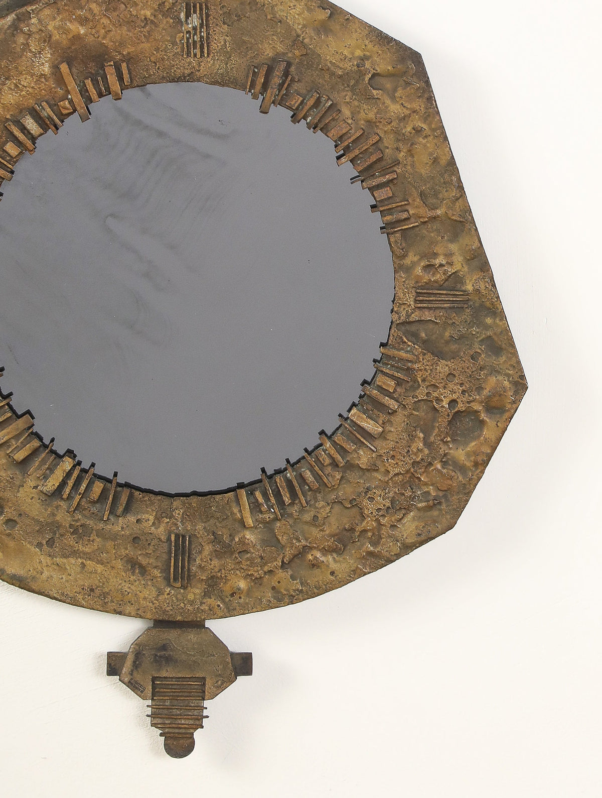Italian Brutalist Cast Bronze Wall Mirror by Renato Vanzelli, Padova, circa 1970